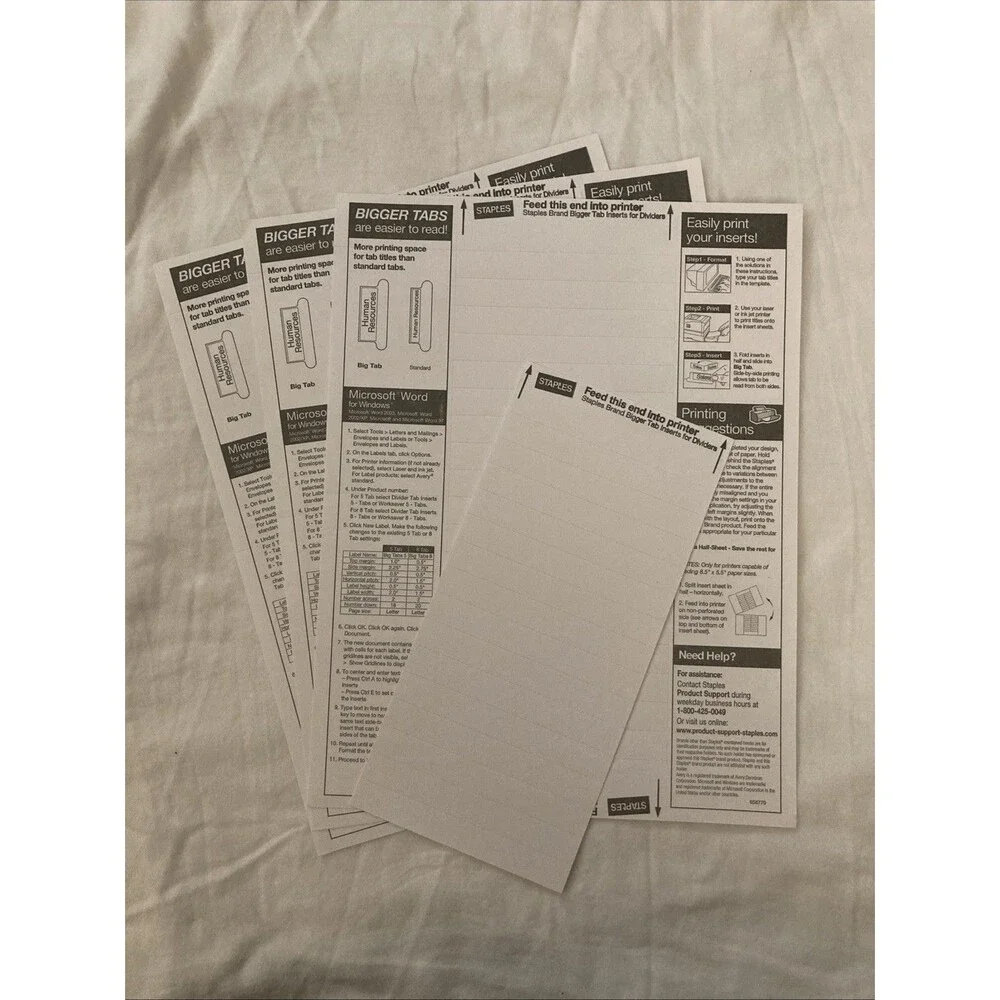 Staples Tab Inserts For Dividers | White | Includes 69 Labels